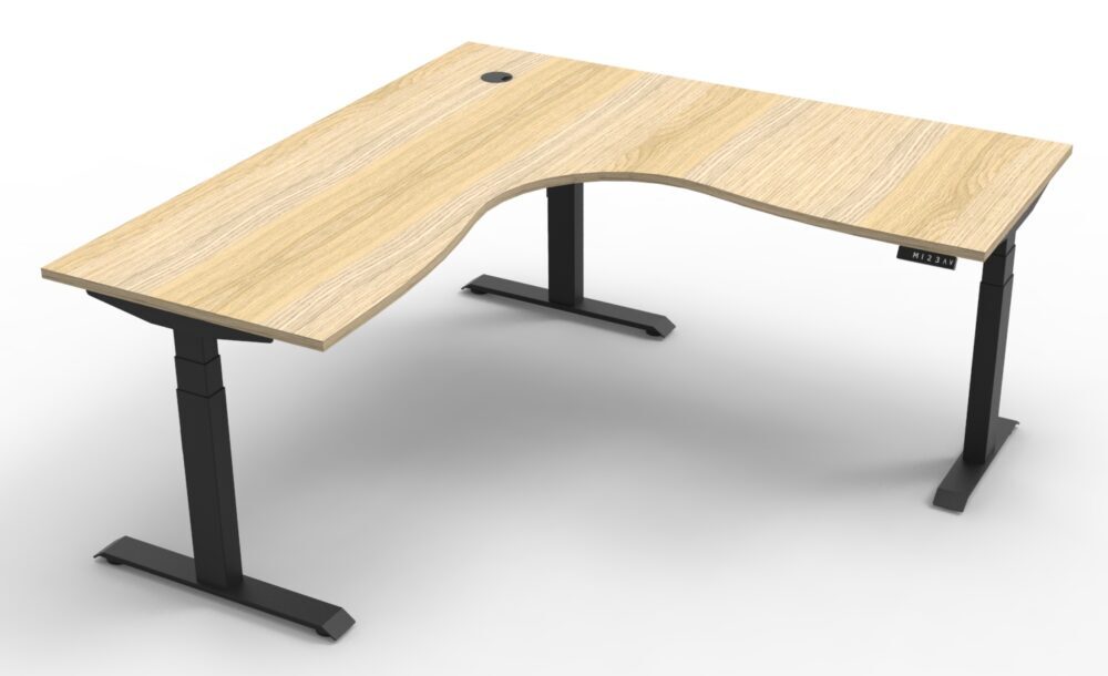 Elevate Electric Corner Workstation Office Desk - New Oak Top Black Frame