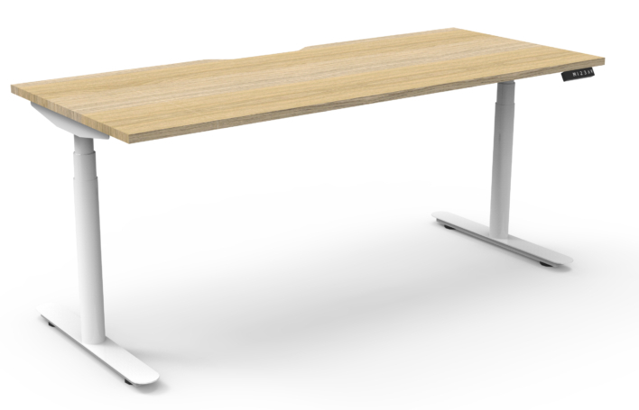 Halo+ Single Sided Height Adjustable Workstation White Frame New Oak Top