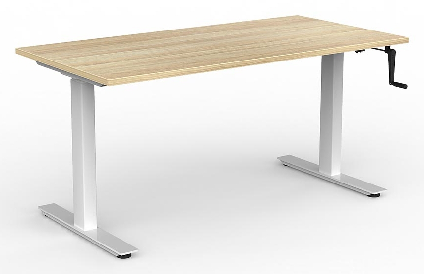 Agile Manual Winder Sit Stand Desk White New Oak