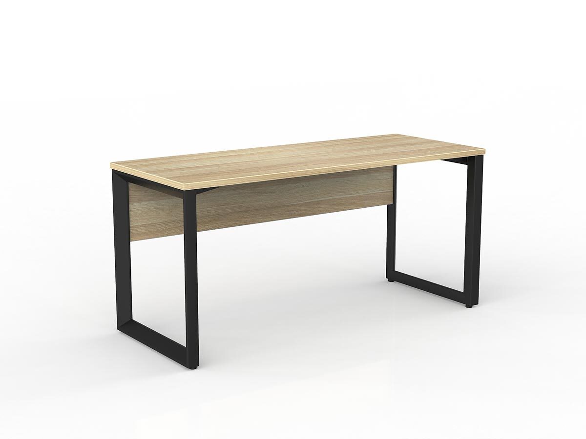 Anvil Straight Office Desk with Modesty Panel Black New Oak