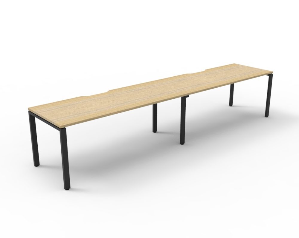 Deluxe Profile Leg 2 Person Single Sided Workstation Black Frame Natural Oak Top