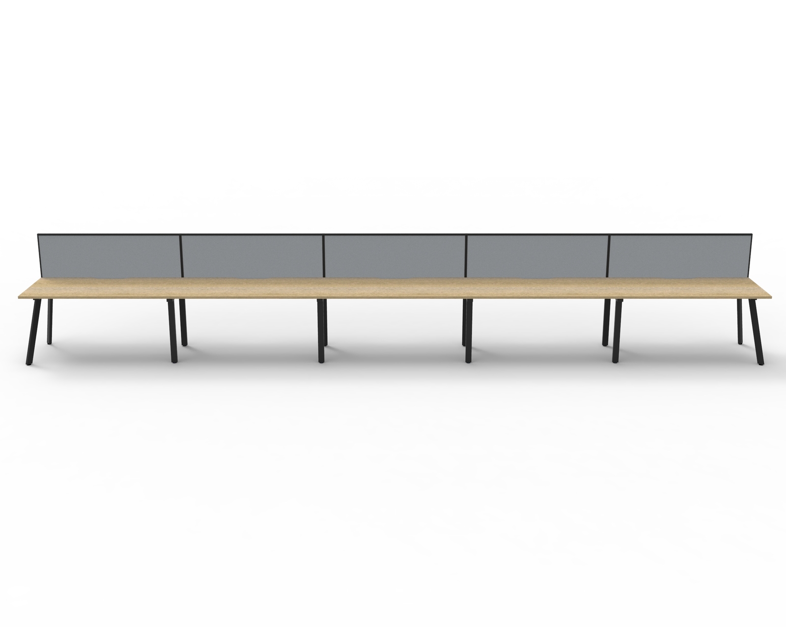 Eternity 5 Person Single Sided Workstation With Screen Black Frame Natural Oak Top