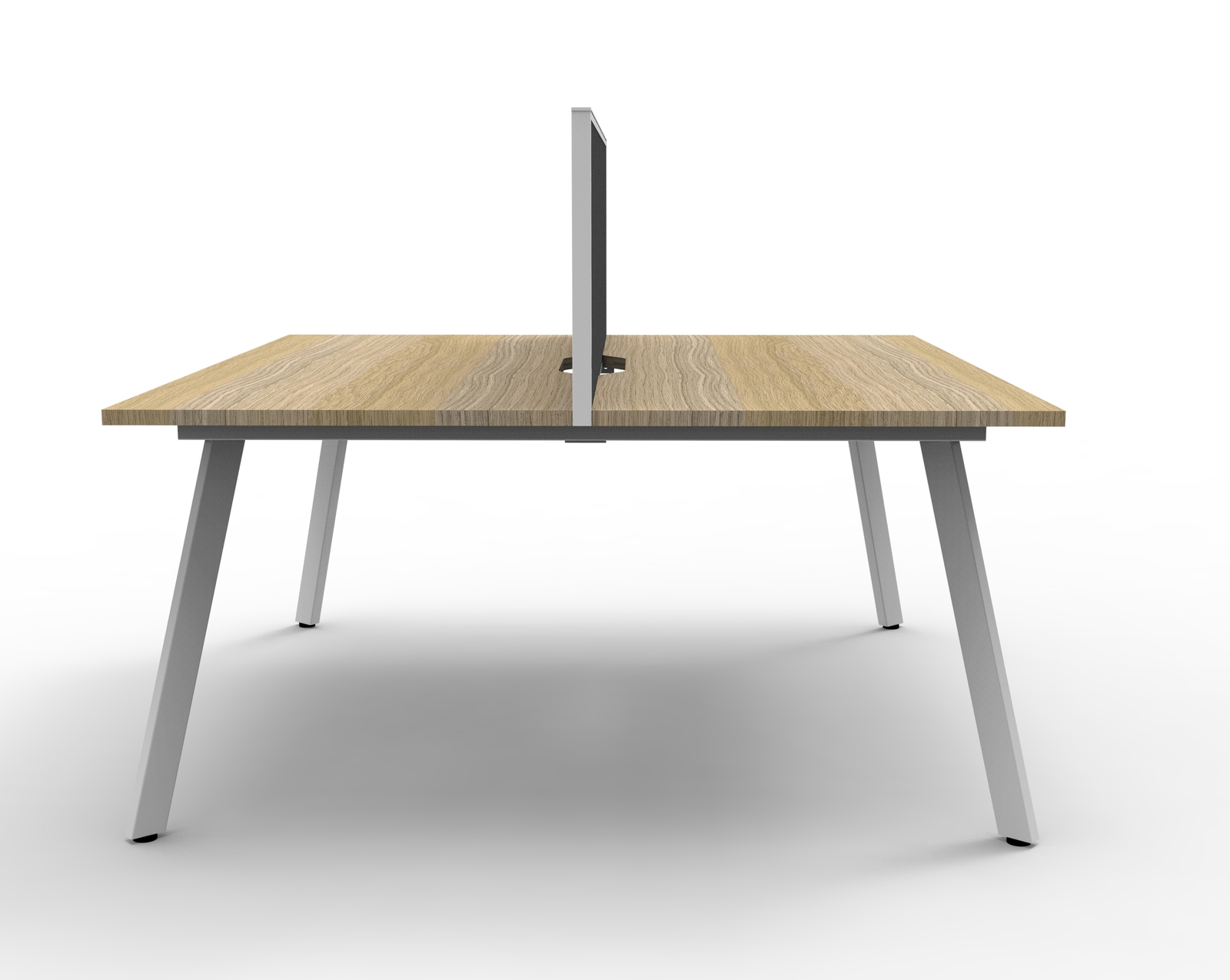 Eternity 2 Person Double Sided Workstation With Screen White Frame Natural Oak Top