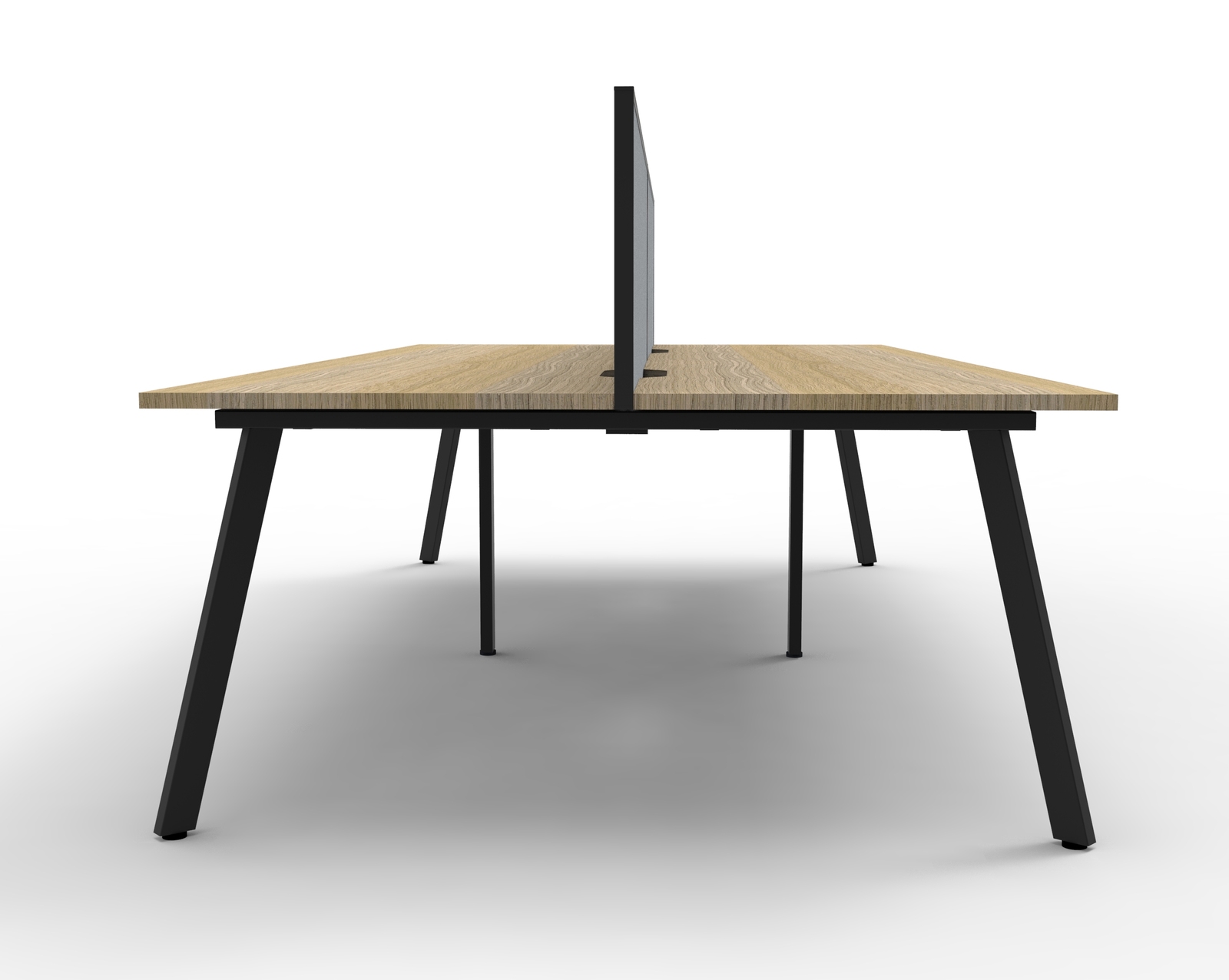 Eternity 4 Person Double Sided Workstation With Screen Black Frame Natural Oak Top