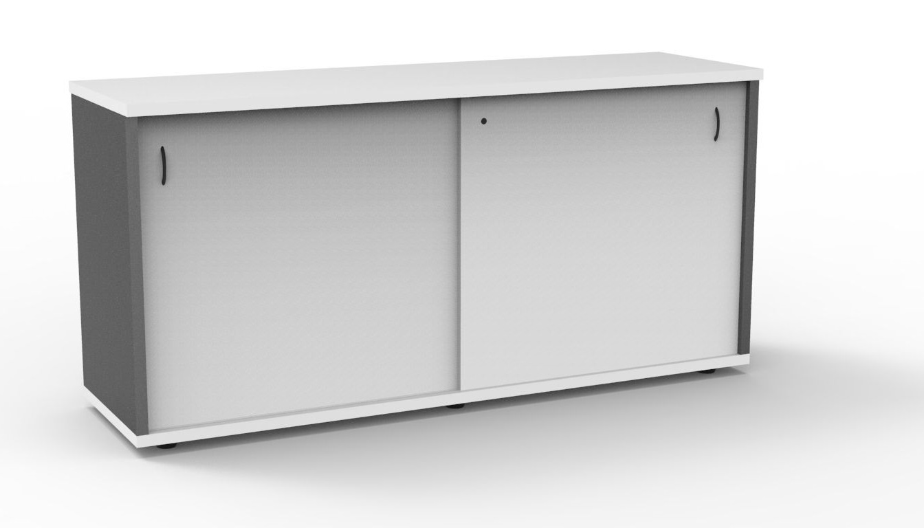 Express Sliding Door Credenza White & Ironstone
