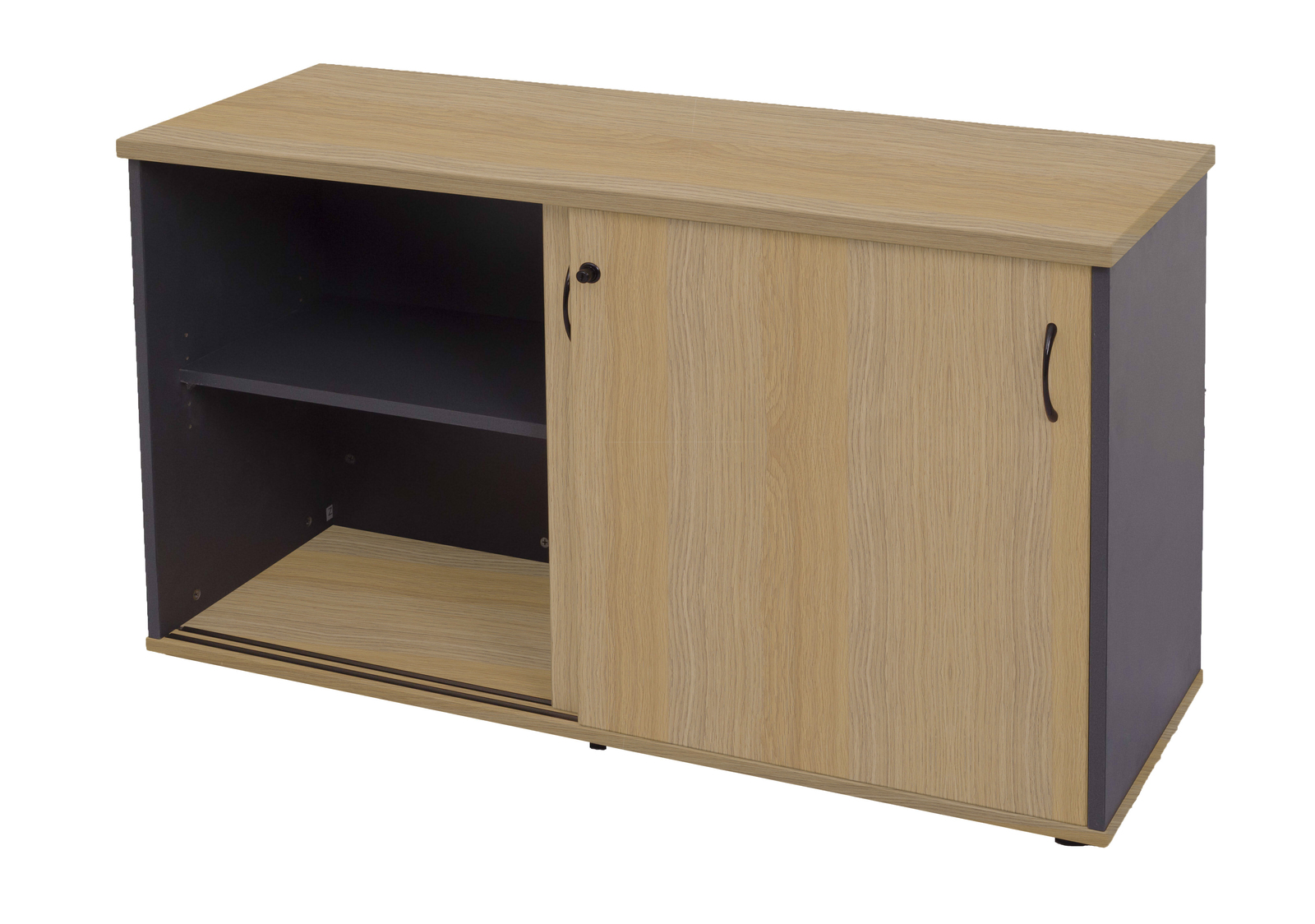 Express Sliding Door Credenza New Oak & Ironstone