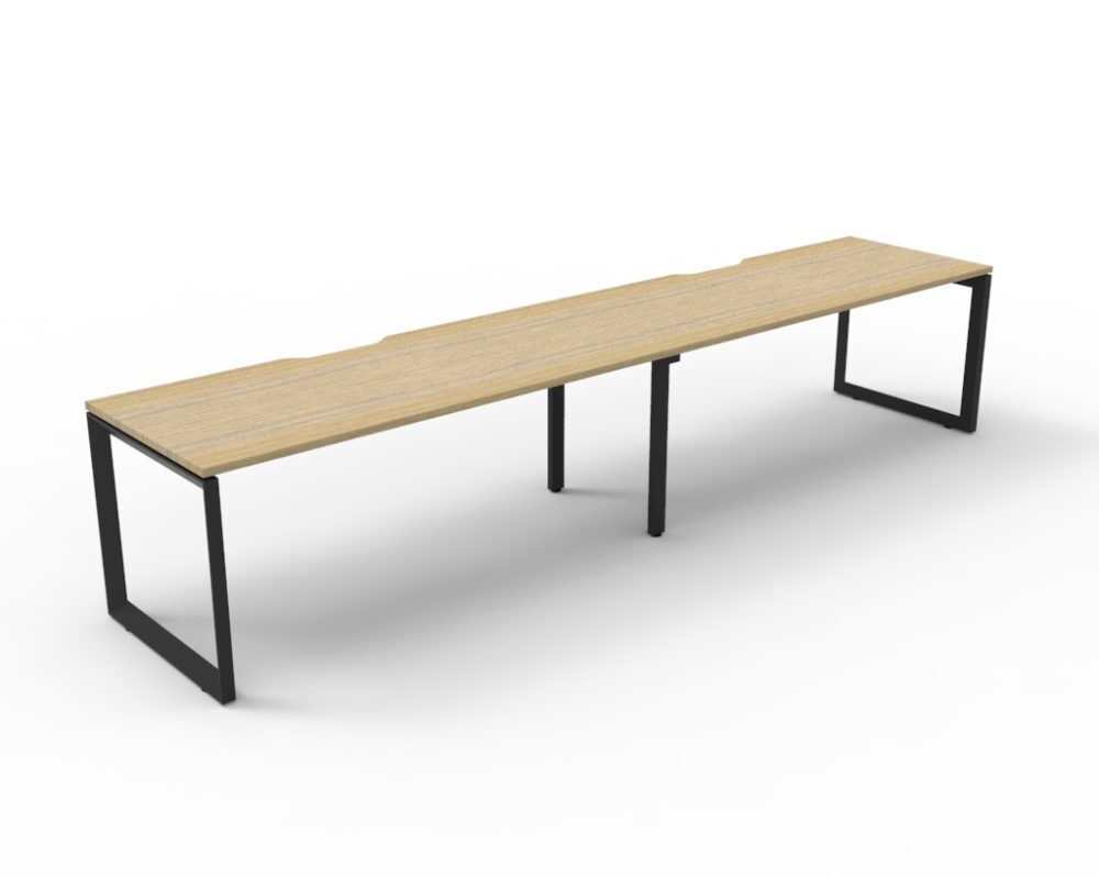 Deluxe Rapid Infinity 2 Person Single Sided Workstation Black Frame Natural Oak Top