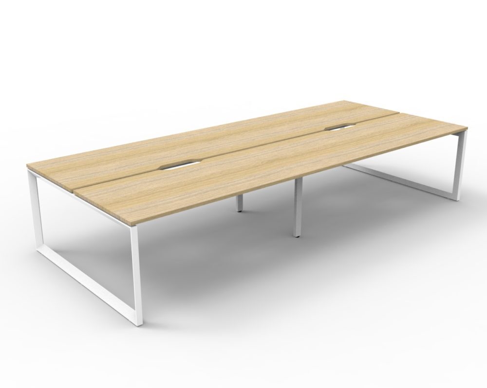 Deluxe Rapid Infinity 4 Person Double Sided Workstation White Frame Natural Oak Top