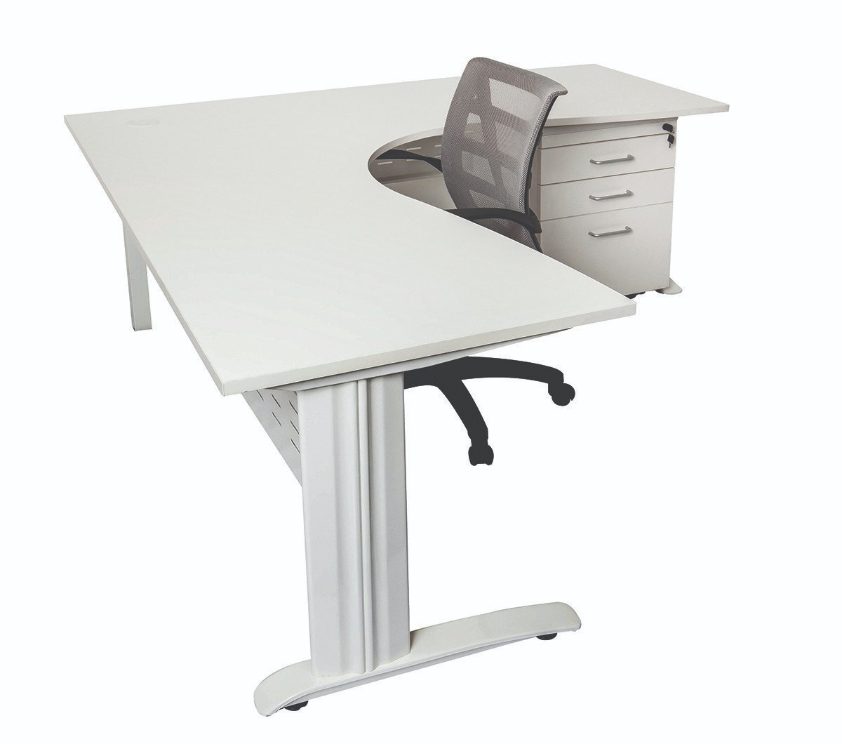 Rapid White Corner Office Desk Workstation - White Frame