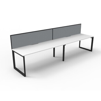 Deluxe Rapid Infinity 2 Person Single Sided Workstation With Screen Black Frame White Top [size: 3600mm W x 780mm D x 730mm H] [Screen Colour: Black]