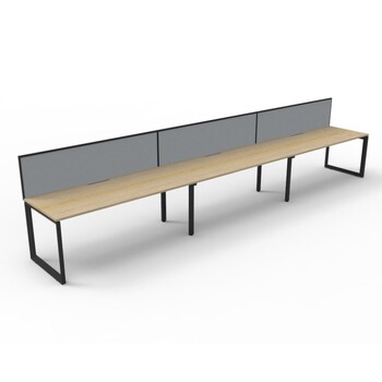 Deluxe Rapid Infinity 3 Person Single Sided Workstation With Screen Black Frame Natural Oak Top