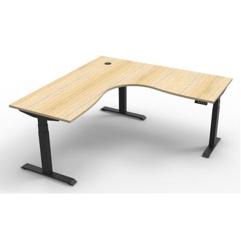Elevate Electric Corner Workstation Office Desk - New Oak Top Black Frame - 1500mm x 1500mm