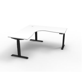 Boost+ Electric Corner Workstation Office Desk - White Top Black Frame - 1500mm x 1500mm