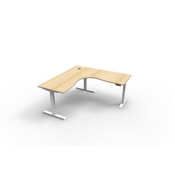 Elevate Electric Corner Workstation Office Desk - New Oak Top White Frame - 1800mm x 1800mm
