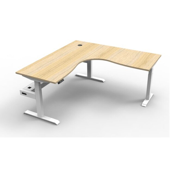 Boost+ Dual Motor Corner Electric Sit Stand Desk [Add Cable Tray: Yes] [Desktop Size: 1800mm x 1800mm] [Frame Colour: White] [Top Colour: New Oak]