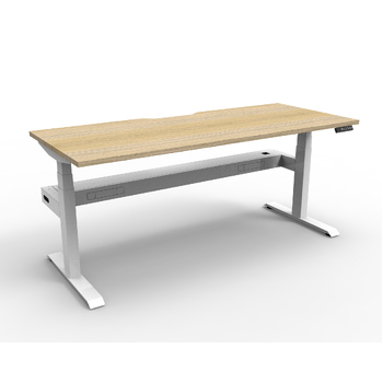 Boost+ Electric Height Adjustable Sit Stand Desk - 1500 x 750mm New Oak Top with White frame and cable tray