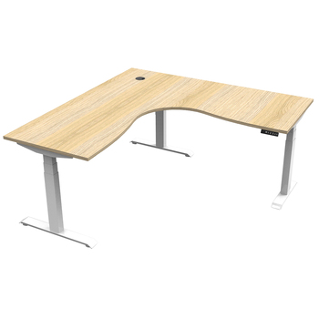 Boost+ Dual Motor Corner Electric Sit Stand Desk [Add Cable Tray: No] [Desktop Size: 1500mm x 1500mm] [Frame Colour: White] [Top Colour: New Oak]
