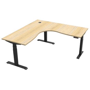Boost+ Dual Motor Corner Electric Sit Stand Desk [Add Cable Tray: No] [Desktop Size: 1800mm x 1800mm] [Frame Colour: Black] [Top Colour: New Oak]