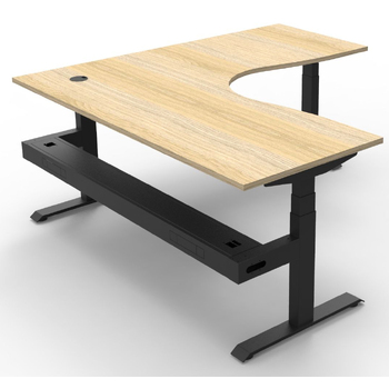 Boost+ Dual Motor Corner Electric Sit Stand Desk [Add Cable Tray: Yes] [Desktop Size: 1500mm x 1800mm] [Frame Colour: Black] [Top Colour: New Oak]