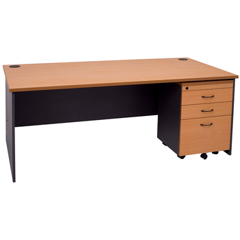 Express Office Desk with Pedestal Drawers - 1800mm x 900mm - Beech & Ironstone