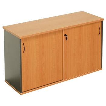 Express Sliding Door Storage Credenza - 1800 x 450 - Beech/Ironstone