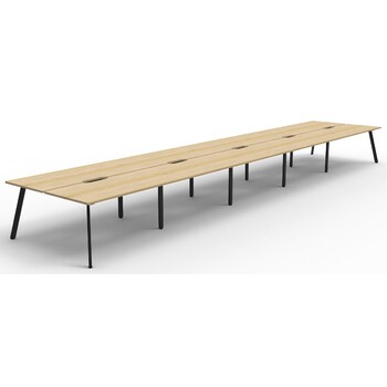 Eternity 10 Person Double Sided Workstation Black Frame Natural Oak Top - 9000mm x 1530mm x 730mm