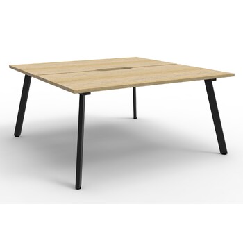 Eternity 2 Person Double Sided Workstation Black Frame Natural Oak Top - 1200mm x 1530mm x 730mm