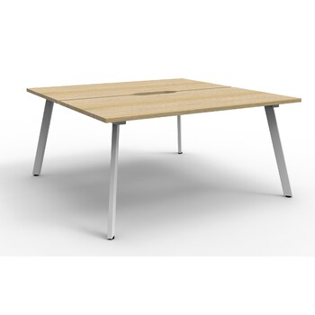 Eternity 2 Person Double Sided Workstation White Frame Natural Oak Top [Size: 1800mm x 1530mm x 730mm]