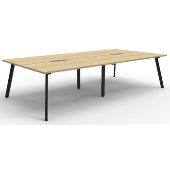 Eternity 4 Person Double Sided Workstation Black Frame Natural Oak Top - 3600mm x 1530mm x 730mm