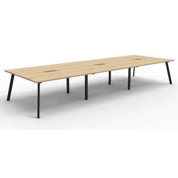 Eternity 6 Person Double Sided Workstation Black Frame Natural Oak Top - 4500mm x 1530mm x 730mm