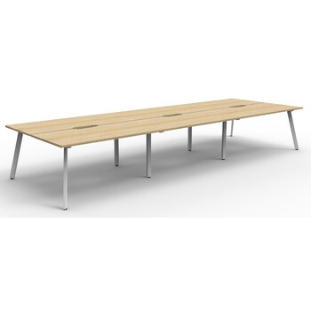 Eternity 6 Person Double Sided Workstation White  Frame Natural Oak Top - 5400mm x 1530mm x 730mm