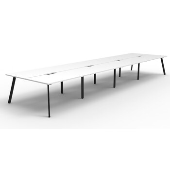 Eternity 8 Person Double Sided Workstation Black Frame White Top - 4800mm x 1530mm x 730mm