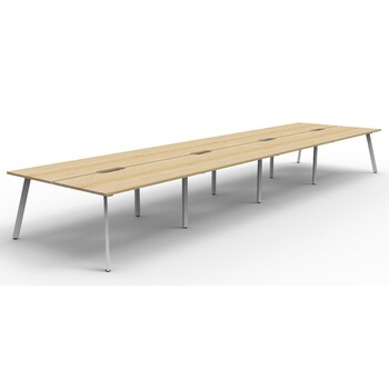 Eternity 8 Person Double Sided Workstation White Frame Natural Oak Top - 4800mm x 1530mm x 730mm