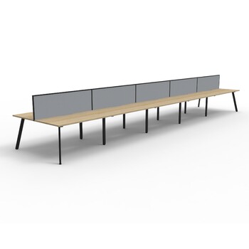 Eternity 10 Person Double Sided Workstation With Black Screen Black Frame Natural Oak Top - 9000mm W x 1530mm D x 1200mm H