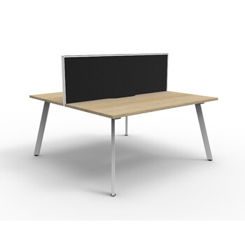 Eternity 2 Person Double Sided Workstation With Grey Screen White Frame Natural Oak Top - 1200mm W x 1530mm D x 1200mm H