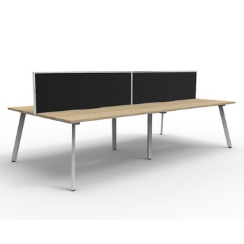 Eternity 4 Person Double Sided Workstation With Black Screen White Frame Natural Oak Top - 3000mm W x 1530mm D x 1200mm H