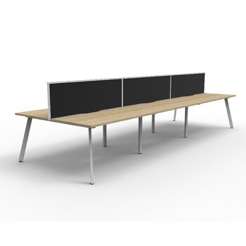 Eternity 6 Person Double Sided Workstation With Grey Screen White Frame Natural Oak Top - 3600mm W x 1530mm D x 1200mm H