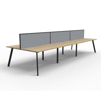 Eternity 6 Person Double Sided Workstation With Grey Screen Black Frame Natural Oak Top - 5400mm W x 1530mm D x 1200mm H