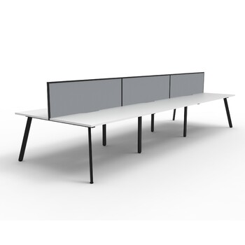 Eternity 6 Person Double Sided Workstation With Grey Screen Black Frame White Top - 5400mm W x 1530mm D x 1200mm H