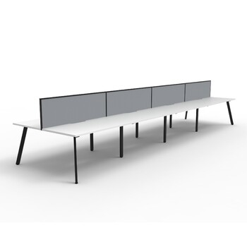 Eternity 8 Person Double Sided Workstation With Grey Screen Black Frame White Top - 4800mm W x 1530mm D x 1200mm H