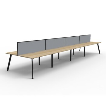 Eternity 8 Person Double Sided Workstation With Grey Screen Black Frame Natural Oak Top - 6000mm W x 1530mm D x 1200mm H