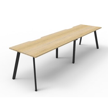 Eternity 2 Person Single Sided Workstation Black Frame Natural Oak Top - 2400mm W x 750mm D x 730mm H