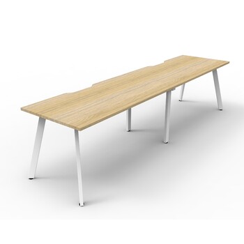 Eternity 2 Person Single Sided Workstation White Frame Natural Oak Top - 3000mm W x 750mm D x 730mm H