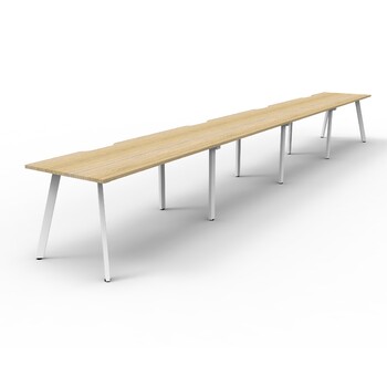 Eternity 4 Person Single Sided Workstation White Frame Natural Oak Top - 4800mm W x 750mm D x 730mm H
