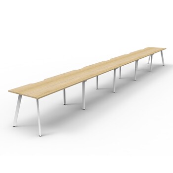 Eternity 5 Person Single Sided Workstation White Frame Natural Oak Top - 6000mm W x 750mm D x 730mm H