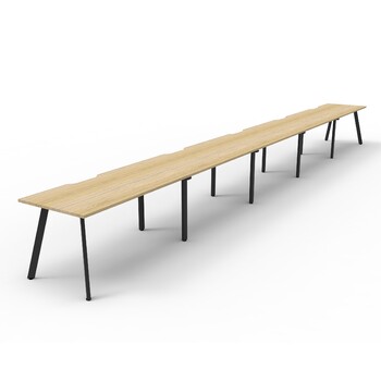 Eternity 5 Person Single Sided Workstation Black Frame Natural Oak Top - 9000mm W x 750mm D x 730mm H