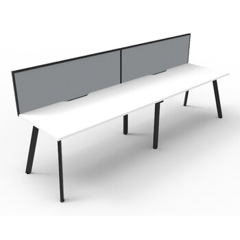 Eternity 2 Person Single Sided Workstation With Grey Screen Black Frame White Top - 3000mm W x 780mm D x 730mm H