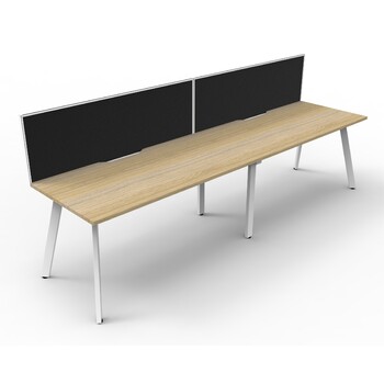 Eternity 2 Person Single Sided Workstation With Grey Screen White Frame Natural Oak Top - 3600mm W x 780mm D x 730mm H