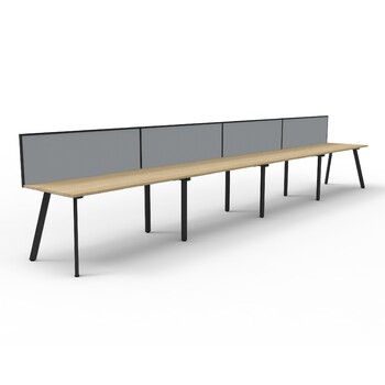Eternity 4 Person Single Sided Workstation With Black Screen Black Frame Natural Oak Top - 4800mm W x 780mm D x 730mm H