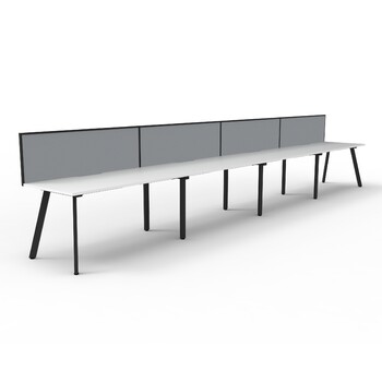 Eternity 4 Person Single Sided Workstation With Grey Screen Black Frame White Top - 7200mm W x 780mm D x 730mm H